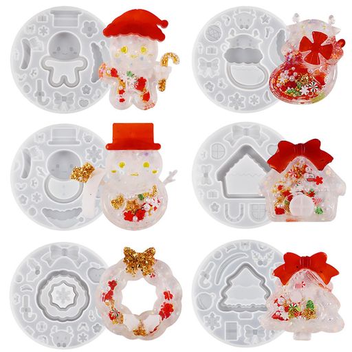 5WYOUKEクリスマスシェイカーモールドシリコンモールドレジン型シャカシャカ中身モールドクリスマスセットクリスマスツリースノーマン雪の華ジンジャーブレッドマントナカイクリスマ…