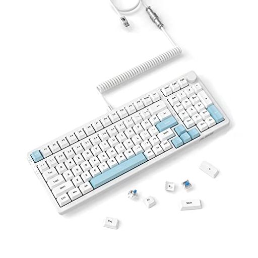 A.JAZZAK992メカニカルキーボードBT5.0/ワイヤレス/有線Tサイドスライドスイッチ青軸99キーホットプラグ設計GASKET構造PBTキーキャップボリュームノブ付き1200mAhバッテリーリニア軸パソコンキ…