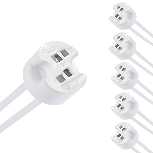 古いLED電球、ハロゲン電球、CFL電球、または白熱電球を修理する場合の完璧な交換です。 パワー:100W; 最大電流:2A; ワイヤーサイズ:0.5mm2; 電圧:AC/DC 12-250V; 全長: 15 cm; ソケットサイズ:17x10 mm(長さx直径) セラミックベース、シリコンで覆われたワイヤーは、優れた耐熱性と長い耐用年数を保証します。ソケットの2つの接点は導電性が高く、電球との接続に最適です。 誰でもできる取り付け: 挿入回転システムによってあなたはソケットに簡単に取り付けができ、またしっかりと安全に固定することができます。 購入する前に電球のサイズを確認してください。GU5.3 G4 MR16 MR11 GY6.35マルチタイプ電球と互換性があります。