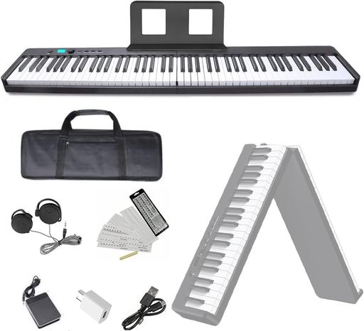 【ニコマクx折畳式電子ピアノ=SWAN-X誕生】この度、さらにコンパクトさを重視し、折畳式電子ピアノの技術を導入。折畳み前のサイズ:126*20.9*6cm、折畳み後のサイズ:63*20.9*12cm【4KG、充電型】約4キロの超軽量型で子供にも簡単に持ち運べます!大容量バッテリ内蔵で長時間の利用ができ、ピアノレッスンにも外出の練習にも最適。 【北欧風設計、充実な付属品】和色の『純黒』を基調として、2メートル特化の練習用イヤホンや初心者用の剥がしやすい透明鍵盤シールが付属しています(剥がしても剥がし跡が残りません)【折り畳み式でも本物のピアノと同じ鍵盤サイズ】鍵盤サイズは本物のピアノと同じで、黒鍵:11.5mmの幅、8mmのストローク 白鍵:22mmの幅、10mmのストロークで、折り畳み式でも生ピアノに似ているタッチ感覚を実現。 【フランスのDREAM音源チップ&amp;2つのスピーカー搭載】フランスのDREAM音源チップを採用し、低音域も積極的に出っており、繊細なサウンドが出てきます。それに、4Ω 2W高出力のスピーカーを本体の両側に装備することで、パワフルな鍵盤音が出力でき強い表現力を実感できます。