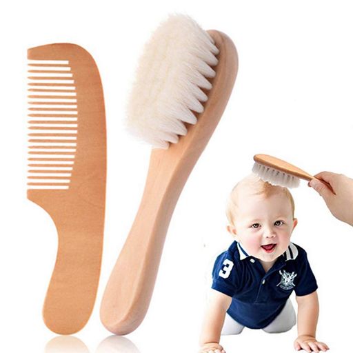 KINGSIE ベビー ヘアブラシ コーム 2点セット 天然木 山羊毛 ブラシ くし 新生児 赤ちゃん ヘアケア 出産祝い ギフト