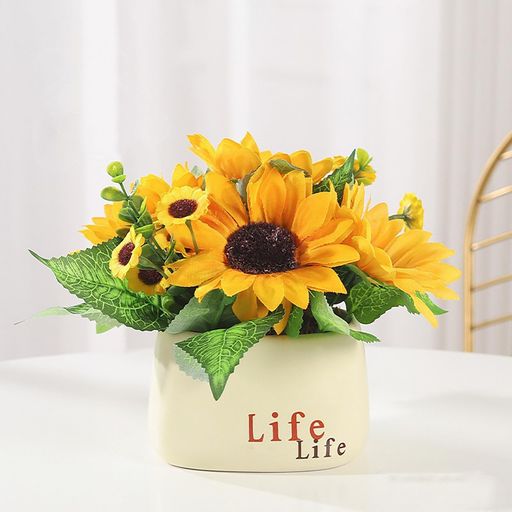 Lakymisyひまわり造花鉢植え向日葵盆栽花束ブーケ観葉植物枯れない花人工ヒマワリブーケ造花ポットシルク造花INS写真撮影玄関置物部屋飾り新居お祝いプレゼントホームデコレーション