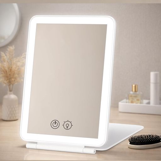 MuGaoDee卓上鏡化粧鏡【三色ledライト・無段階輝度調整・拡大鏡3倍】女優ミラーきミラー折りたたみ卓上ミラーコンパクトUSB-C充電式卓上ミラータッチ式メモリー機能角度調整鏡ライト付き…