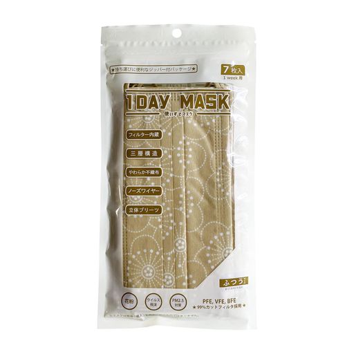 1DAYMASKふつうサイズUME-BEG1袋7枚入2袋セット不織布マスク柄マスク