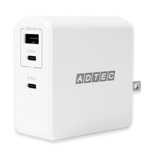 アドテックPD充電器105W3ポート15V/5A出力【USB-Cx2+USB-A】【PowerDelivery/GaN(窒化ガリウム)】ノー..