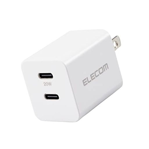 エレコム(ELECOM)充電器Type-C2ポートUSBPD対応20W2台同時充電折りたたみ式プラグ小型【iPhone14/13/12/11/SE3/SE2GalaxyPixelXperiaOPPO等対応】ホワイト
