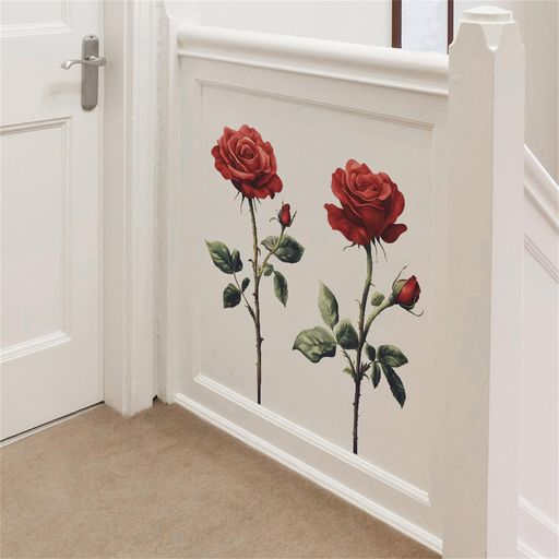 Hikosiyaウォールステッカーおしゃれ北欧植物壁ウォールステッカー赤薔薇花ウォールシールはがせるシー..