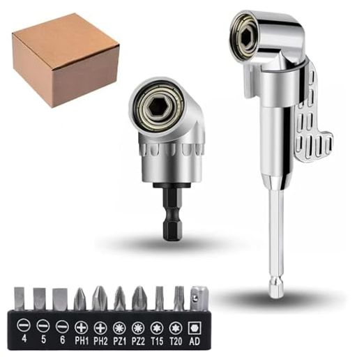 🔧【セット内容】2個105度直角ドリル+10個ドライバービット。ハンドドライバーとしてだけでなく、電動ドリルに取り付けて使用することも可能です。DIY作業を簡単にします。家庭用修理、自動車修理などに不可欠な変換アダプター工具です。 🔧【105度調整可能-ソケットアダプター】105度の角度延長、手の届きにくい場所での穴あけやネジの締め付けなどの取り付け作業にも適しています、便利で素早いです。 🔧【10点セットドライバーセット】通常のハンドドリルと電動ドリルに適した6.35mm(1/4インチ)の六角スクリュードライバー 接続ホルダーです。ドライバーセットには、10種類のドライバービットが装備されています、さまざまな種類のネジを駆動するために使用できます。 🔧【優れた品質】電動六角ドリルビットにフ、高品質の鋼合金わせて作られています。丈夫で耐久性があります、高硬度、耐錆性、耐久性と軽量性を兼ね備えた材質です。家庭用修理、自動車修理などに不可欠な変換アダプター工具です。 🔧【幅広い用途】ほとんどの電動ドリルとソケットレンチに適用します。