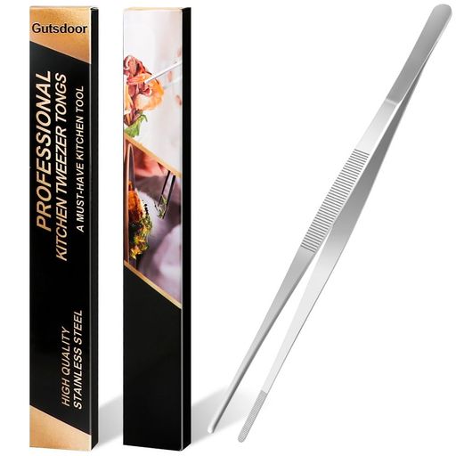 Gutsdoor8インチメッキピンセットステンレススチール精密料理用ピンセットシルバーキッチンストレート..