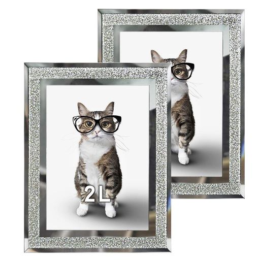 Lethromri写真立て2l判キラキラフォトフレーム2枚セットガラススタンド贈り物お祝いプレゼント