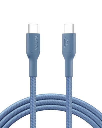 BelkinUSB-CtoUSB-C編組ナイロンケーブル超急速充電60WPD対応iPhone17/16/iPad各種/MacBook各種/Windows各種/Galaxy/PixelなどAndoroid各種2mブルー