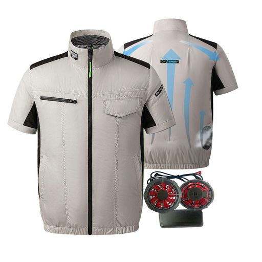 [CICIEKAE]エアコン作業服ファン付き電池20000mAh防水日焼け止め薄材エアコン空調作業服3D循環送風4段階風量(JPアルファベット4XLグレー)