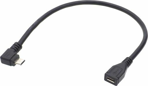 オーディオファンUSBケーブルmicroUSB延長ケーブルUSB2.0L字micro-Bオス-micro-Bメス充電データ転送対応L字型D短い約25cmブラック