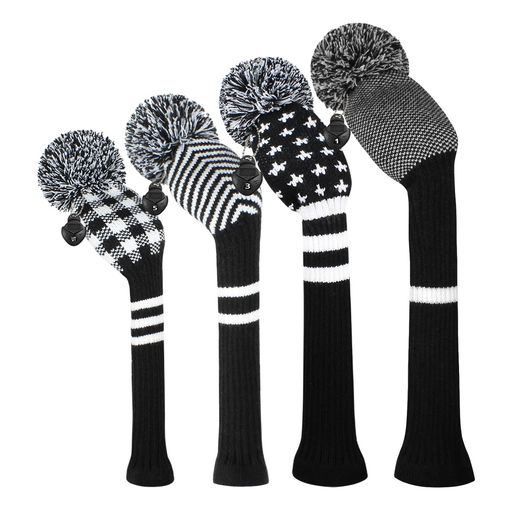 Scott Edwardニットゴルフヘッドカバー4点セット手作りで、ドライバーやレーンウッズに適しており、ロングネックのPom-Pomゴルフクラブヘッドカバーが付いており、カラーバリエーションが…