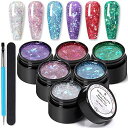 BORNPRETTYジェルネイルフラッシュネイルジェルカラーセットネイルブラシ付きラメ入りジェルカラージェルセットグリッター6色UV/LED対応