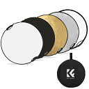 K&FConceptレフ板撮影用反射板持ち手付きハンドル付き110cm折り畳み式5in1撮影用リフレクター丸レフ板屋外照明白黒銀金半透明収納ポーチ付き