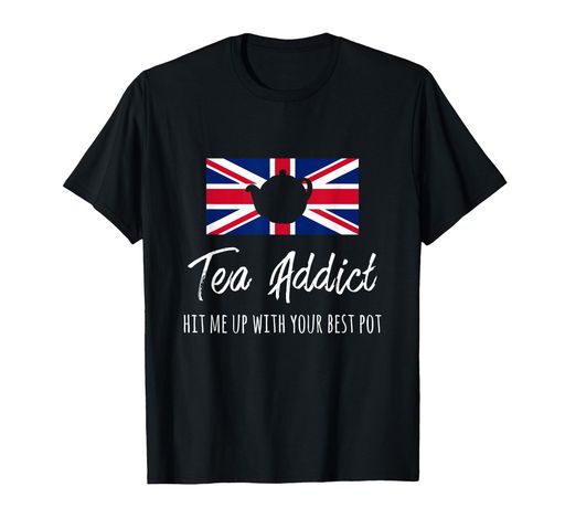 おかしいイギリス国旗ティーアディクトベストポットしゃれティーポットTシャツ