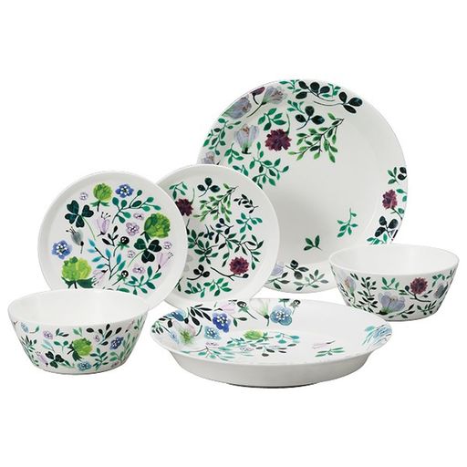 NARUMI(ナルミ)食器セットアンナ・エミリアグリーン花柄かわいい2柄セット6ピース入り電子レンジ温め食..