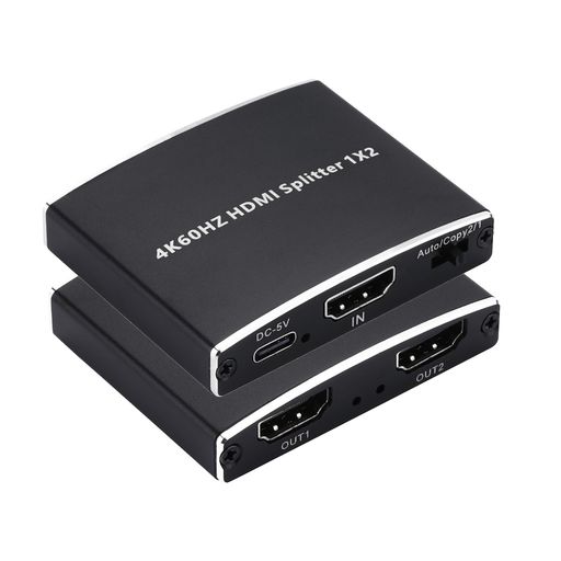 【4K 60Hz HDM分配器 1x2】4K HDMI分配器1x2は、1つのHDMIソースを2つのHDMIディスプレイに同時に分配します。3D対応。HDMI分配器を使用すると、1つのHDMIデバイスを2つのHDMIポートに簡単に分配でき、同時にモニターまたはプロジェクターをサポートできます。本製品をHDMIケーブルの端に配置して、HDMI信号を再生成することもできます。HDMI解像度は4K(3840x2160@60Hz)まで。(▲ご注意:この製品はモニターを拡張するものではなく、複製するだけです。 各画面には同じ画像が表示されます。▲単方向伝送のみ「✔」、双方向不可「✘」) 【4K@60Hz UHD解像度】デュアルモニター用HDMI 分配器は最高4K@60Hzをサポートし(4K@60Hzはできない)、1080p、720p、576p、480pなどとの下位互換性があります。HDCP 2.3と互換性のあるHDMIスプリッターにはUSBケーブルが付属しています (USB 経由で電源を供給する必要があり)。外部ドライバーは必要ありません。 使いやすく、プラグアンドプレイ。