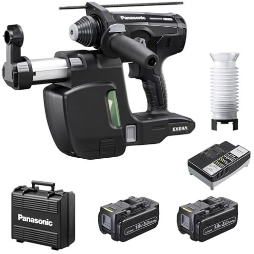 パナソニック 充電ハンマードリル 18V 5.0Ah電池パックx2個/充電器/プラスチックケ...