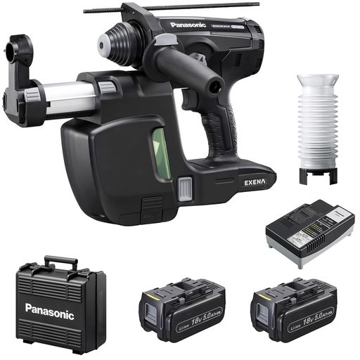 パナソニック 充電ハンマードリル EZ1HD1 デュアル (14.4V/18V) 軽量 3.35Kg 集じんシステム・18V高容量5.0Ah電池パックx2個・充電器・プラスチックケ…