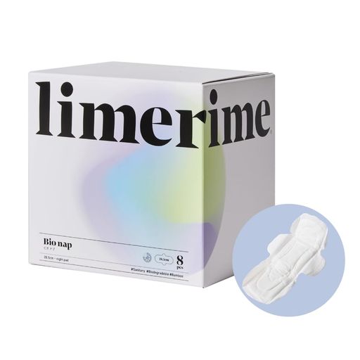 limerimeライムライムバンブーサニタリーパッドナイト(吸水パッド)8枚入り夜用28.5cm羽根つき【ビオナ..