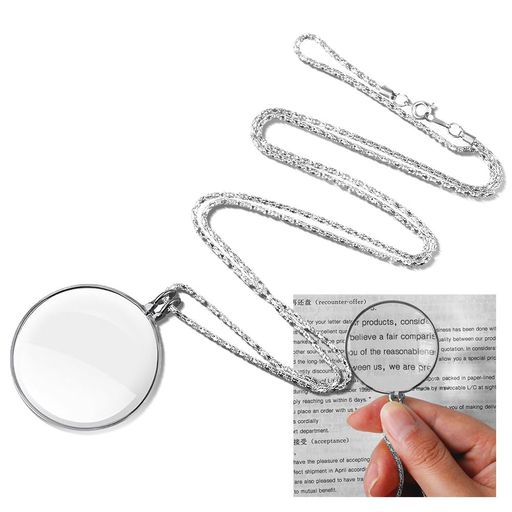 ペンダントルーペルーペ携帯用ルーペ拡大鏡拡大率5倍ネックレス虫眼鏡読書ルーペ使いやすい手持ち/首掛け【シルバー】読みやすくするために文字を拡大するために使用されます