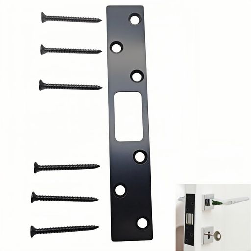 Jindizi ドアロックプレート ドアセキュリティプレート デッドボルト ストライク プレート 室内ドアのデッドボルト ロックとドア補強プレート ドアバックプレート ステンレス鋼 (ブラック)