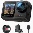 Surfolaアクションカメラ4K60FPS水中カメラ本機防水カメラ10MWiFi搭載手ブレ補正ウェアラブルカメラ外部マイク付きデュアルカラースクリーンアクションカム2x1350mAhバッテリーおよび充電器付…