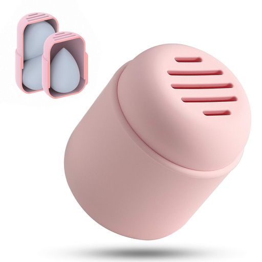 BEZOX スポンジパフ 旅行用収納ボックス 美容卵収納ボックス ふた付き 収納容器 防塵 通気性 ポータブル シリコン 保護ケース 化粧品ツール(パフなし)- ピンク