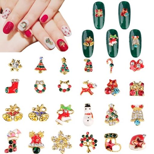 クリスマスネイルパーツ24個セット3D立体ネイルメタルパーツ可愛い雪だるま雪の結晶クリスマスツリートナカイ靴下ベルネイルパーツストーンゴールドネイルアートジュエリーパーツデ…