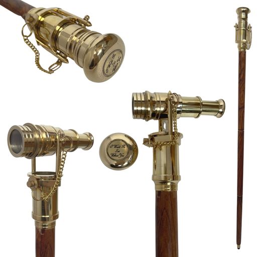 Interior Design - HandmadeWoodenWalkingStickW/FittedSolidBrassNauticalTelescopeHandleCollectibleWoodenCane