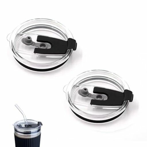 樂天商城 - YANYULI タンブラー 蓋 2個入り 20OZ ストロー口付き 透明 密閉性 漏れ防止 持ち歩き マグカップ (黒色-20OZ)