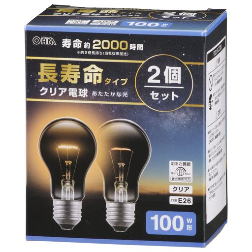 Other - オーム(OHM)電機白熱電球白熱球エジソン電球フィラメント電球長寿命E26100W形クリア2個セットLB-DL6695C-2PN06-4757