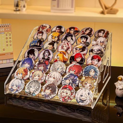 SKTMH 缶バッジ 収納 7段 フィギュア展示棚 アクリルスタンド 透明 組み立て簡単 ...