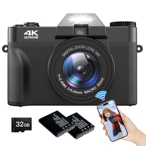 Moledroスマホに送れるデジタルカメラ4KデジカメWIFI転送機能4800万画素180度回転可ディスプレイ32GBマイクロSDカード付き16倍デジタルズームオートフォーカス機能ウェブカメラHDMI出力自撮り…
