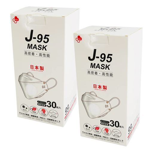 [エーエヌエス] 立体マスク J-95 MASK 60枚 (30枚入×2箱セット) J-95MASK 日本製マスク 不織布マスク 高性能マスク 3D立体型マスク 不織布マスク ホワイト 白 使い捨てマスク 99%カット ソフトゴム