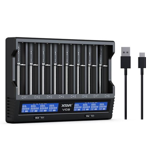 XTAR VC8 リチウム充電器 18650急速電池充電器 QC3.0対応 3.6V/3.7Vリチウムイオン電池 10400~26650 1.2V ニッケル水素電池/ニカド電池対応 TYPE-C入力 バッテリー活性化機能 長期保管準備機能