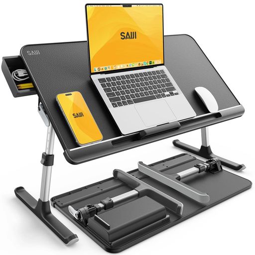 SAIJI ベッドテーブル ベッド デスク ラップデスク 折りたたみ机 ミニ机「安定性強化版」ローテーブル ベッド机 ノートPCパソコン机 ちゃぶ台 角度 高さ調整 引き出し付き 40kg荷重 脱着不…