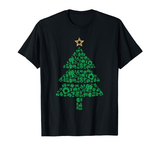 カメラマンのためのクリスマスツリーの形のカメラTシャツ