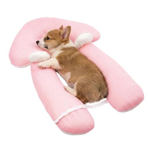 HEINALOUS 犬用あごのせ枕 ペット用品 床ずれ防止 体位維持 抱き枕 リバーシブル 2way 通気性 メッシュ生地 丸洗い可能 ホワイト+ピンク