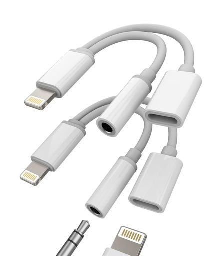 対応iPhone AUXアダプター(2個セット) Lightning to 3.5mm オーディオ対応 認証済みデュアル機能 小型軽量 幅広い互換性 付き