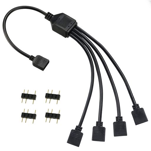 乐天商城 - ARGBファン用電源ケーブル 4分岐ケーブル アドレサブルLED用5V3ピンARGBヘッダーコネクタ argb 分岐ケーブル 3ピン RGBファンやLEDテープ増設用半田レス 4つオスオスアダプタ付き 30cm Mesanda (ARGB-BK)