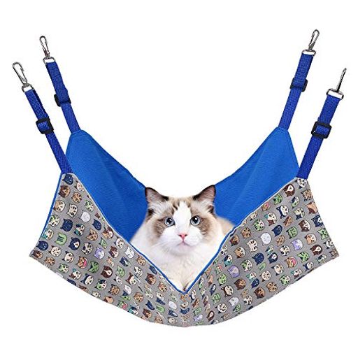 【猫 ハンモック】鮮やかな柄が非常に可愛くて、高級感を溢れて,猫の生活に色彩を増やします。ハンモックの両面とも優れた帆布生地が採用されている,四隅は全部二重縫いで、とても丈夫である,ベルトの長さを調節できます,金物工具は昇級で補強され,折れにくい。猫ハンモックを探している方に、こちらのハンモックをいい選択としてお勧めですよ。 【猫ハンモックケージ用】ケージに取付け可能な猫用ハンモック。ハンモック部分はリバーシブルなので、気分に合わせて変えることができます。猫ハンモックのサイズ:56cm x 46cm,適応体重は10kgまでなので、普通サイズの猫ちゃんなら十分使用可能です。 【良い通気性&amp;洗濯便利】ハンモックの両面とも優れた帆布生地が採用されている,通気性に優れています、丈夫で猫の引っかきを耐えられます。そして柔らかい故に、愛猫に快適な休み環境を齎します。また,汚れにくいので清潔を楽に保ちます。金具が付いていますので、当店では手洗いを推奨しております。 【調節可能&amp;金具丈夫】ベルトの上にナスカンとバックルが付いてます,取り付け場所やケージのサイズによって、ベルトの長さを調節できます。
