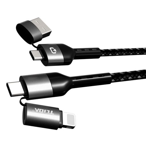【4in1急速充電ケーブル】Lighting/type c USB/Type-C対応 多機種互換 3A急速充電 高耐久ナイロン編み 1.2m 携帯便利 スマホ/iPhone/Android/タブレット対応