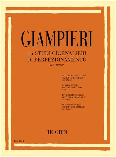 原題:GIAMPIERI:16studigiornalieridiperfezionamento 編成・種類:ファゴット教則本 出版社:RICORDI(リコルディ出版) 出版番号:ER1852 ISBN:9790041818528