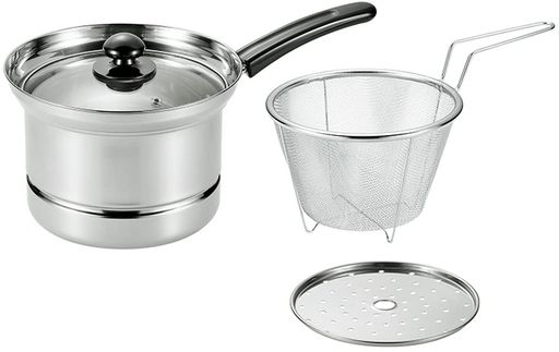 Pans - ヒロショウ深型片手鍋18cm(ザル・目皿付き)まいにち使いの多用途お鍋FPZ-18MSシルバー