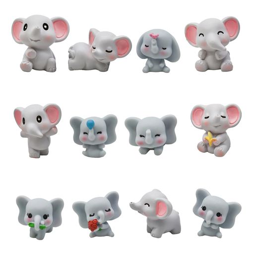 12匹動物ミニフィギュア樹脂ミニ象彫像ミニ樹脂の小象ゾウの模型動物の彫像の装飾品ミニチュア象置物癒..