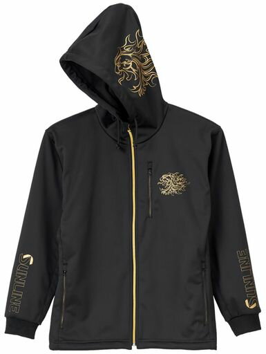 [サンライン]釣具パーカー防風フリースフルジップパーカーブラックx獅子ゴールドSサイズ