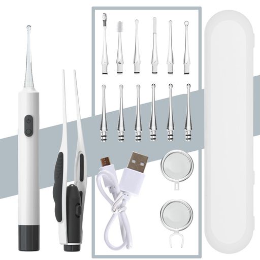 耳かきライト光る耳かきLEDライト付き耳かきUSB充電式光る耳かきルーペ耳掃除、マルチスタイルの交換可..